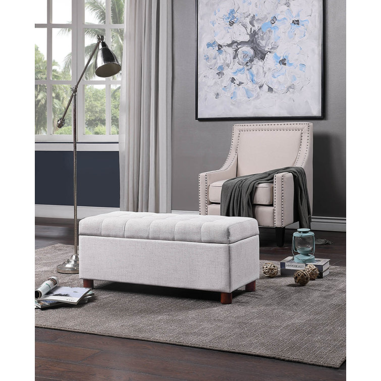 Latitude Run 39 Inch Wide Rectangle Lift Top Storage Ottoman Bench In Upholstered Fawn Beige Acacia Look Fabric With Large Storage Space For The Living Room Entryway Bedroom Contemporary Wayfair