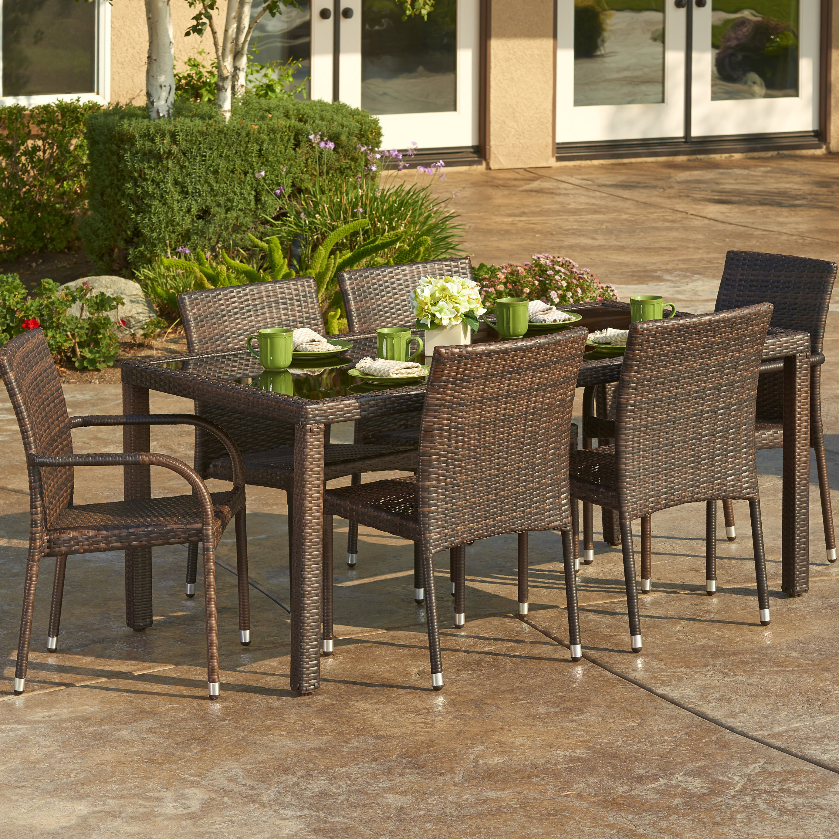 W Unlimited 7 Piece Outdoor Wicker Dining Set Wayfair Ca