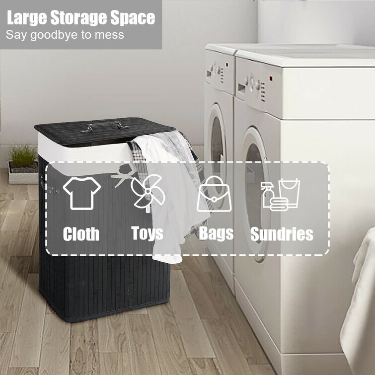 Rectangle Bamboo Hamper Laundry Basket Washing Cloth Storage Bin Bag W/ Lid
