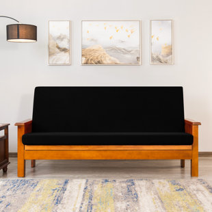 Stretch jacquard box cushion futon slipcover. stretchy foldable textured grid box cushion futon slipcover
