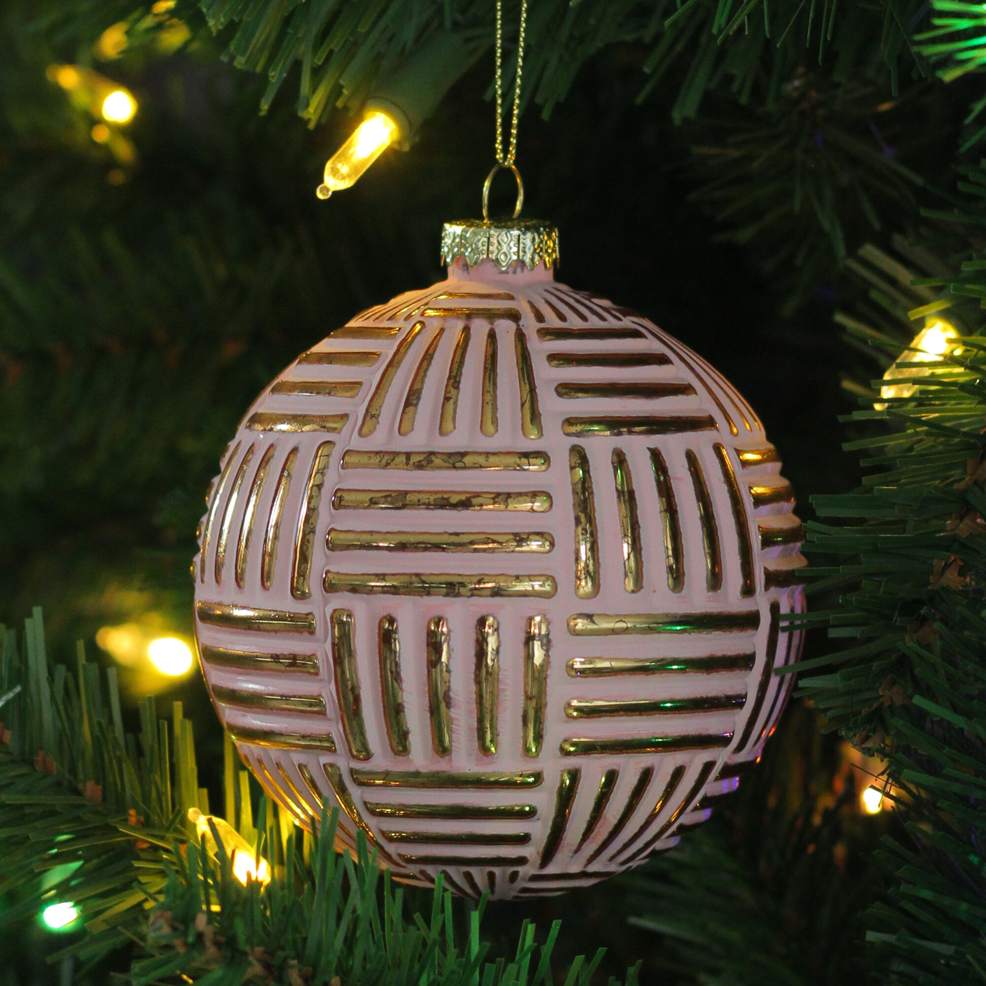 Details about  / Christmas Glass Ornament Ball#22// Pink with Gold and Red Flower Decoration //Vari