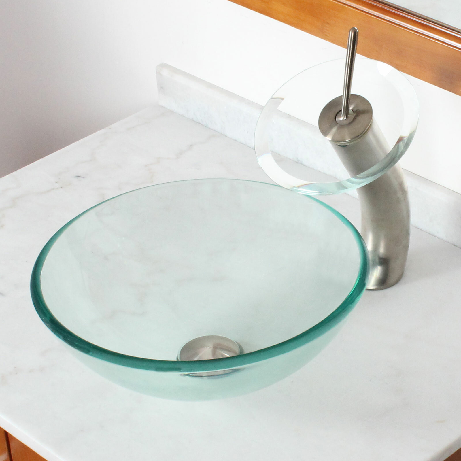 Elite Small Clear Round Tempered Glass Vessel Bathroom Sink With Pop Up Drain And Mounting Ring Wayfair