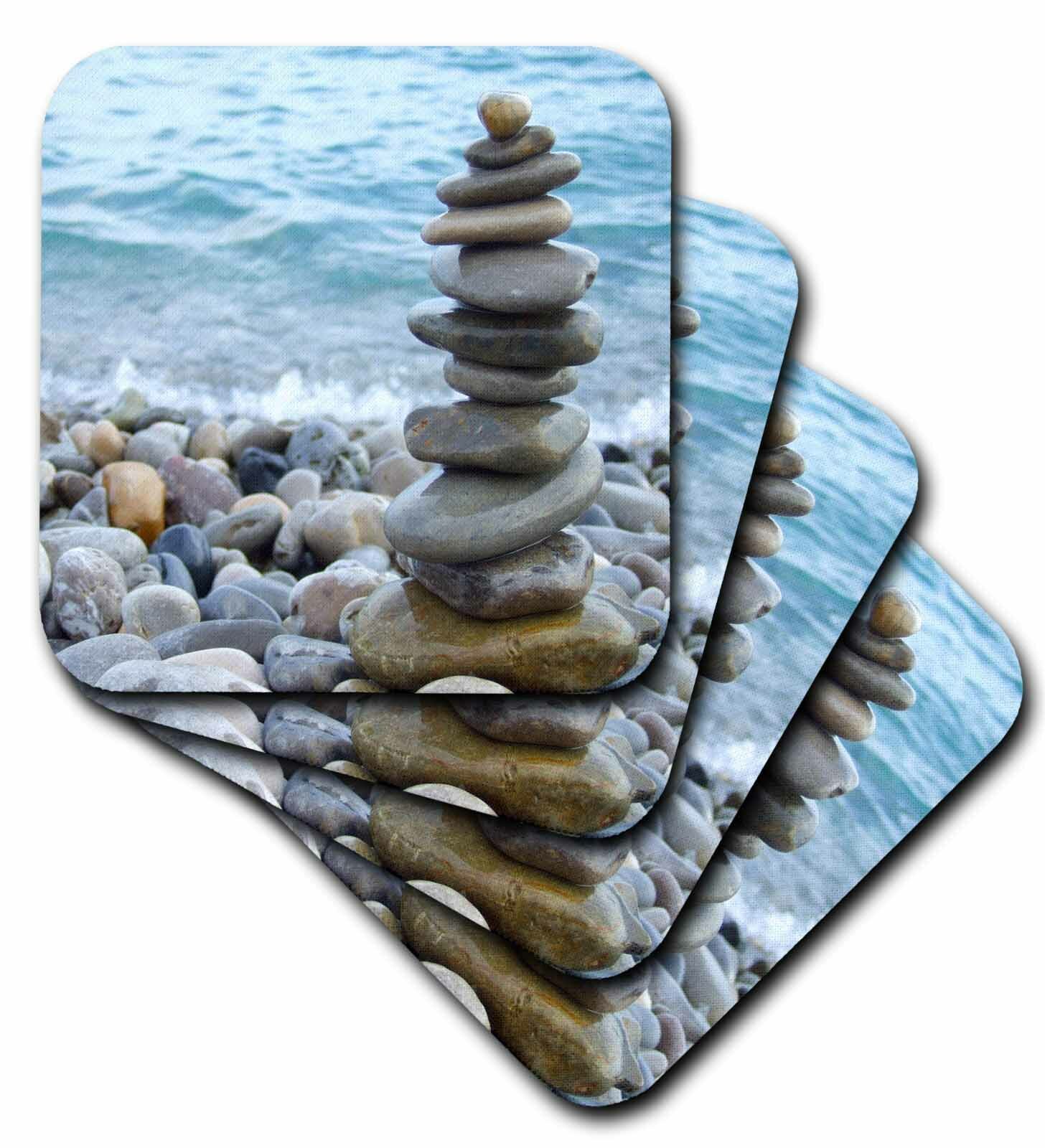 Highland Dunes Zen Stone Tower On Pebble Beach Ceramic Tile Coaster Wayfair