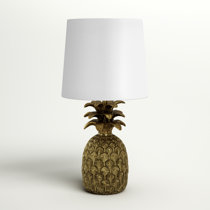 31" HAND RUBBED BROWN GLAZED PINEAPPLE TABLE LAMP BRONZE ACCENTS OSTRICH SHADE 