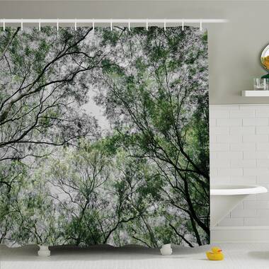 Lime Green Olive Spring Foliage Beech Forest Morning View in the Mountains Ambesonne Farm House Decor Collection Polyester Fabric Bathroom Shower Curtain Set with Hooks 75 Inches Long