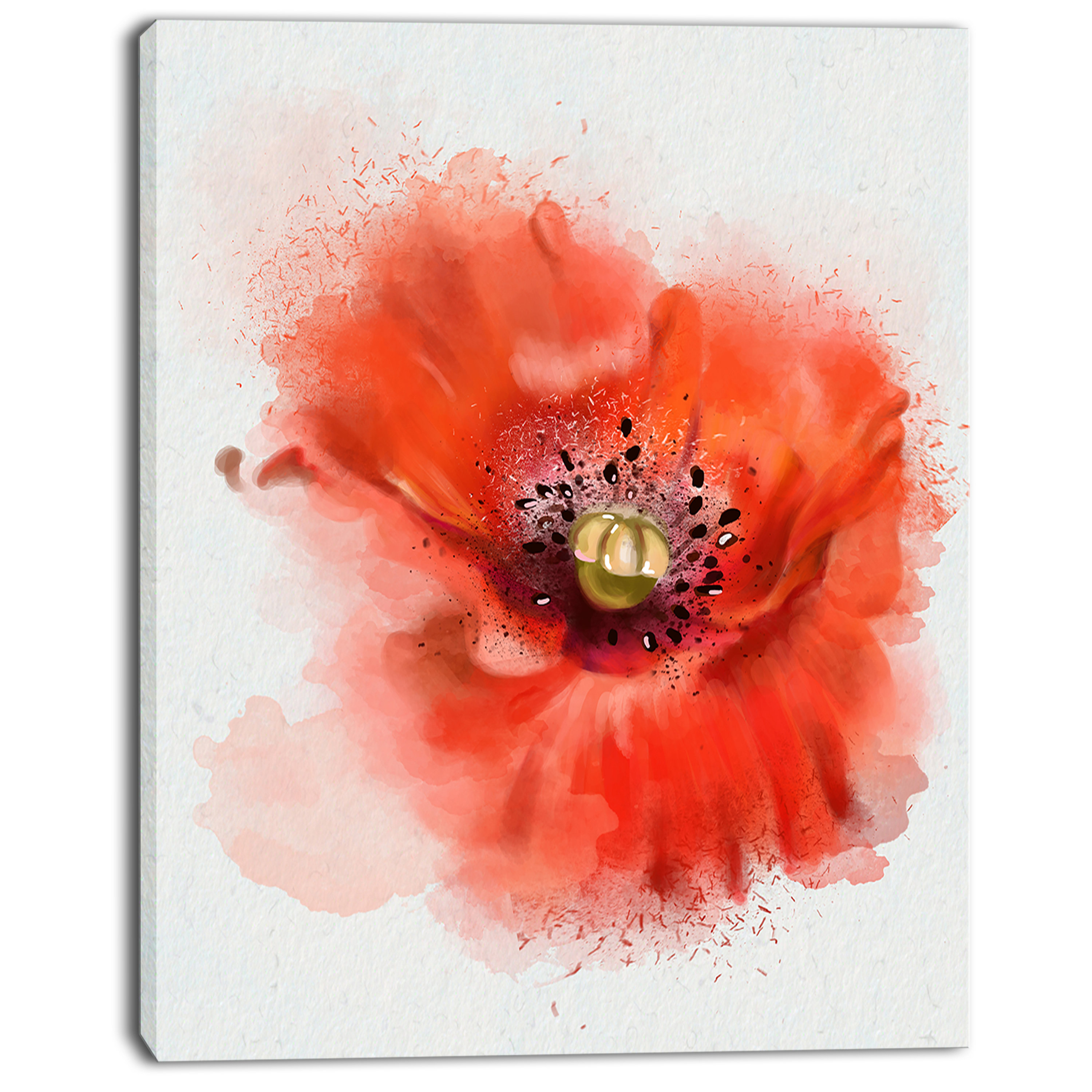 Red Poppy Flower Watercolour Framed CANVAS PRINT Portrait Wall Art 
