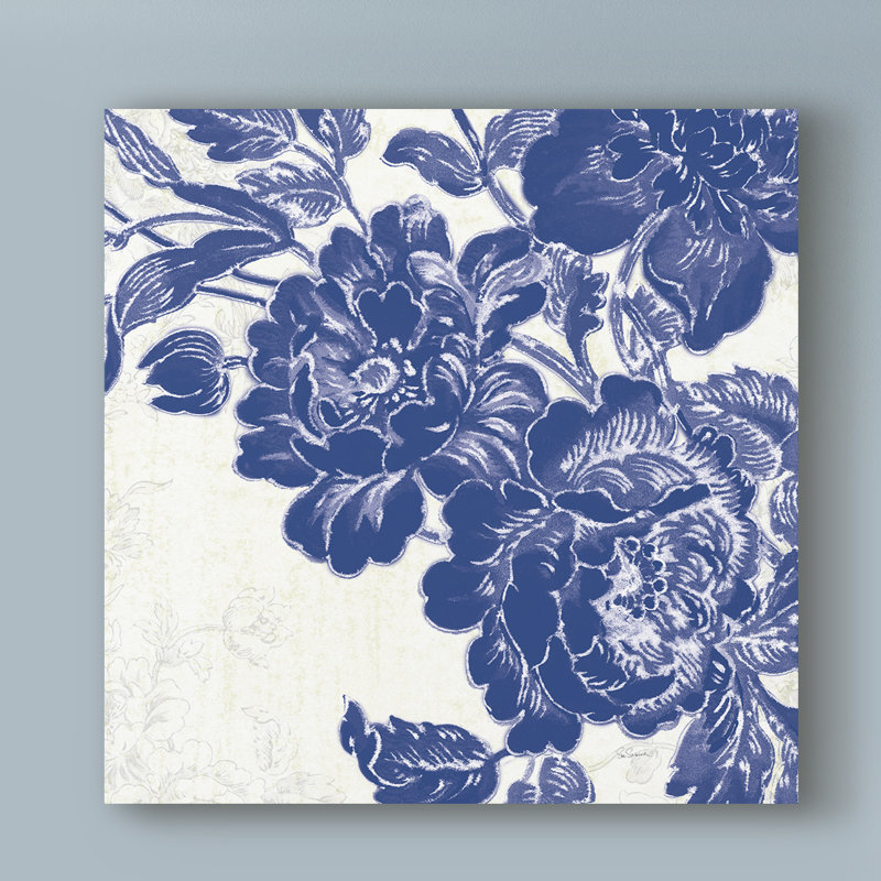 Charlton Home Toile Roses V Indigo Acrylic Painting Print On