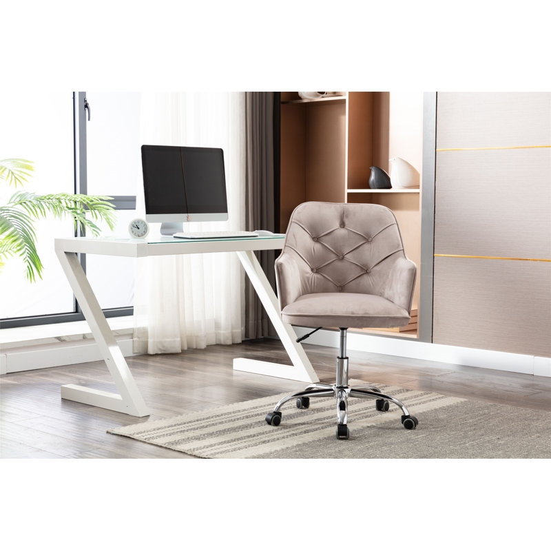 Everly Quinn Swivel Casters Home Office Chair Computer Ergonomic Velvet Task Chair Adjustable Desk Chair With Chromed Base And Swivel Casters Wayfair