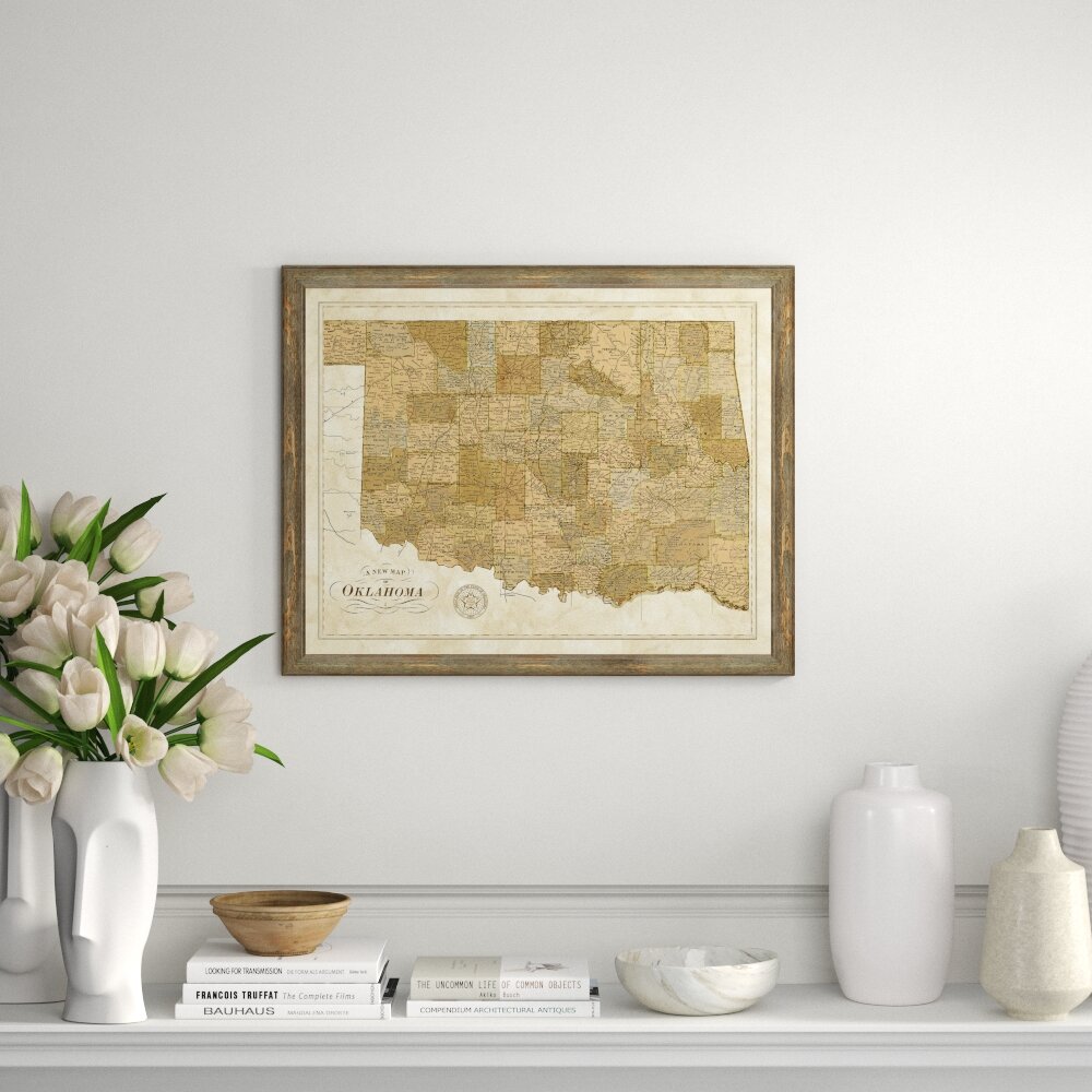Vintage Print Gallery Map Of Oklahoma Framed Graphic Art Print Perigold