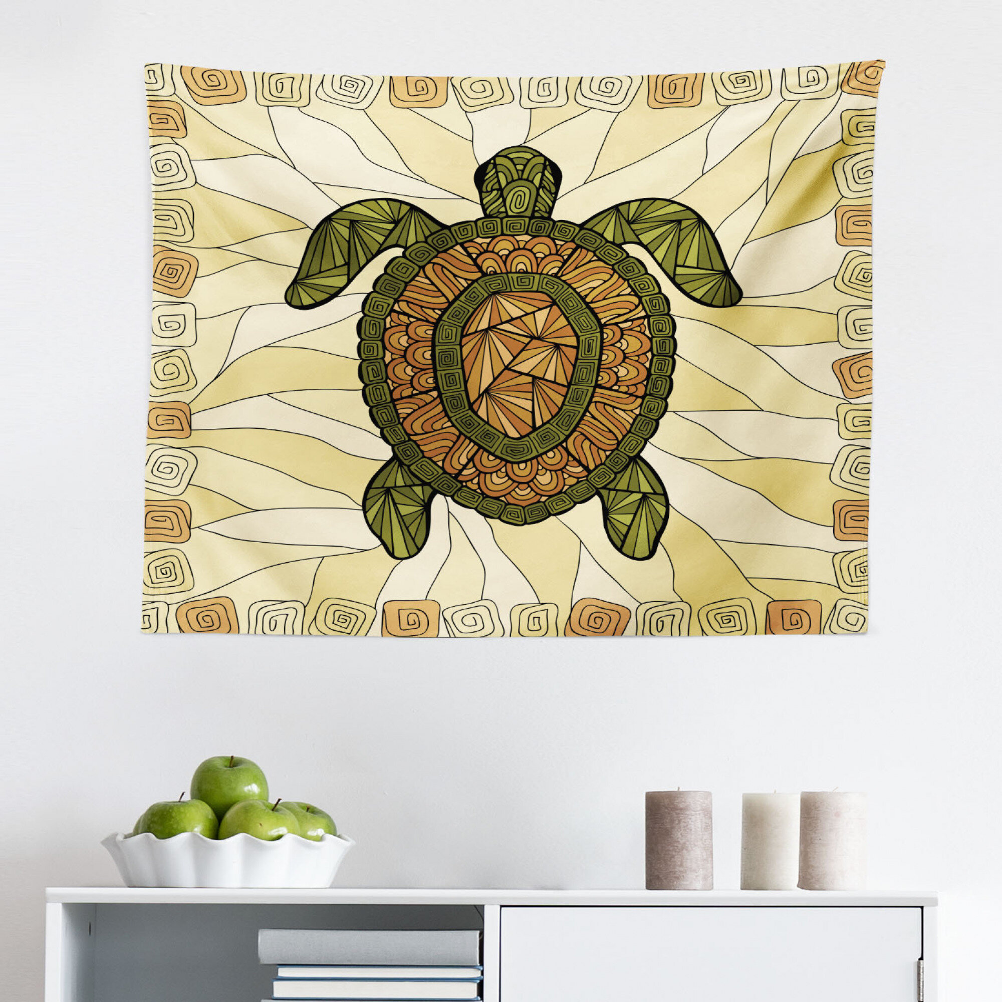 Ambesonne Turtle Tapestry, Turtle Zentangle On Yellow Background Spiral  Forms Bohemian Art, Fabric Wall Hanging Decor For Bedroom Living Room Dorm,  