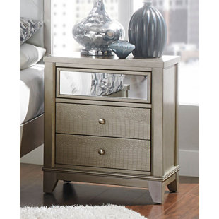 Luellen Mirror Accented Wooden 3 Drawer Nightstand by Rosdorf Park