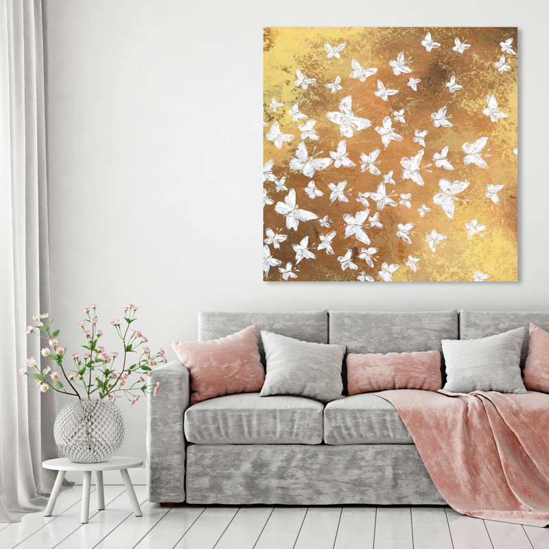 'Animals Gold Butterflies in the Wind Insects' - Graphic Art Print on Canvas