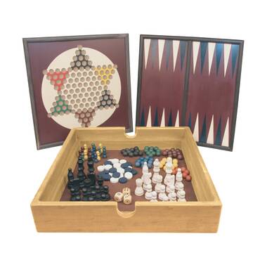 2-in-1 Wooden Chinese Checkers & Gobang Family Board Game Combo Five in a Row 