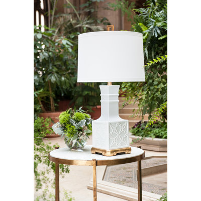 31" White Glaze Table Lamp (Missing Shade )