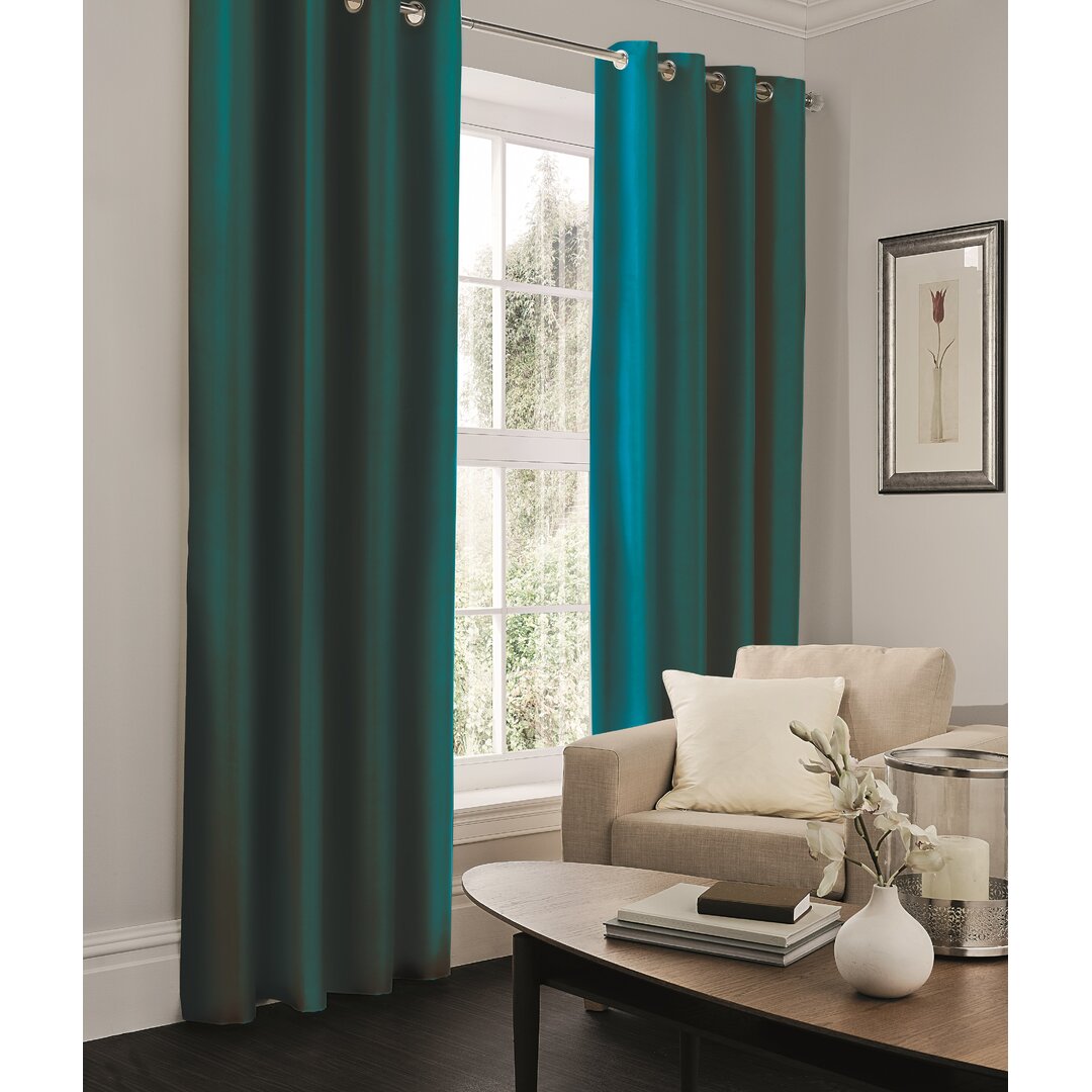 Gc Gaveno Cavailia Silk Sheen Eyelet Curtain 66X54 Teal 100% Polyester Ring Top Fully Lined Drapes