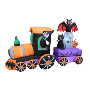 Halloween Reaper Drive Train Inflatable with Tombstone and Bat and Cat