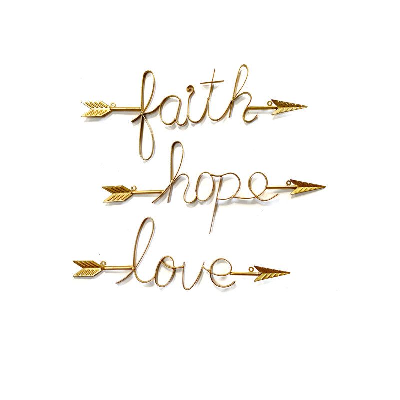 Bungalow Rose 3 Piece Faith Hope Love Arrow Metal Wall Decor Set