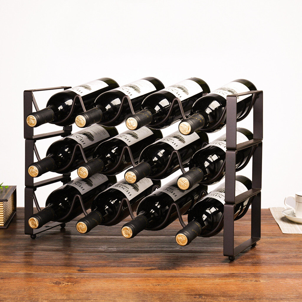 Stable Armored Glass Top & Floor Levers Design Steel 23 Bottles Wine Rack 