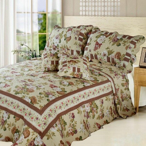 DaDa Bedding Cotton Floral Neutral Taupe Beige Elegant Coverlet Bedspread Set 