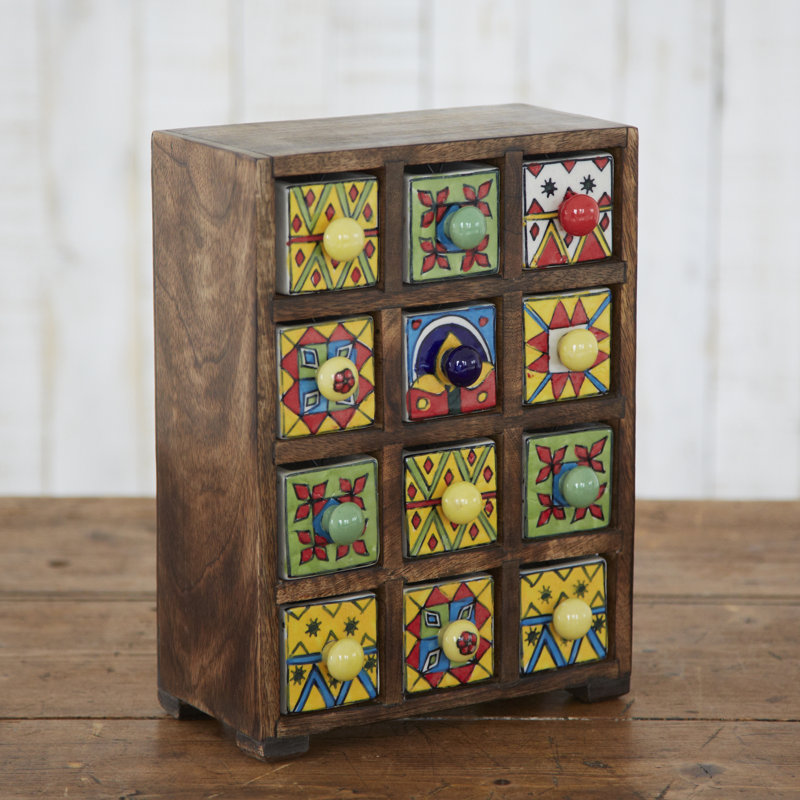 Paper High Fair Trade Mango Wood 12 Ceramic Drawer Jewelry