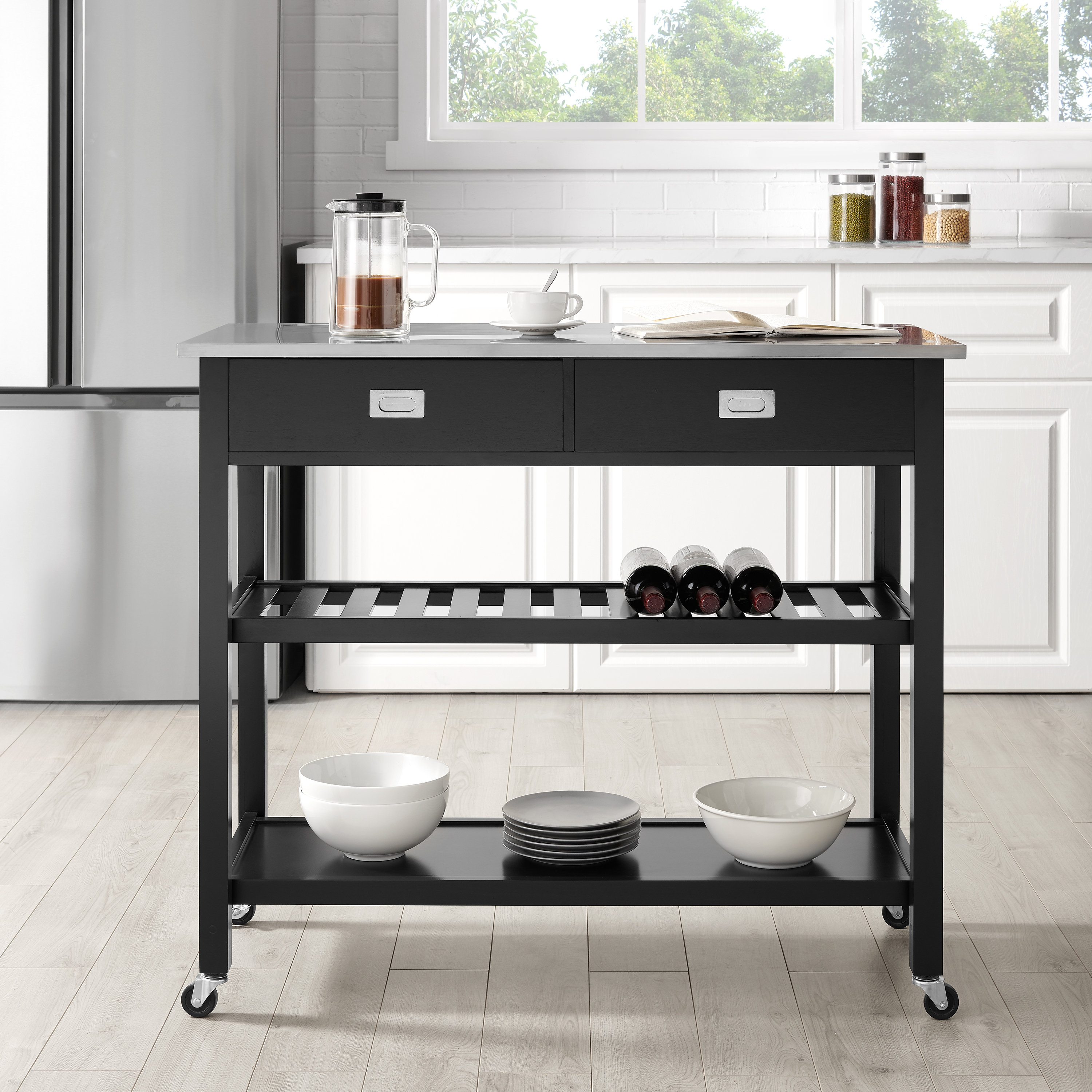 Mercury Row Ansell Kitchen Island With Stainless Steel Top Reviews Wayfair