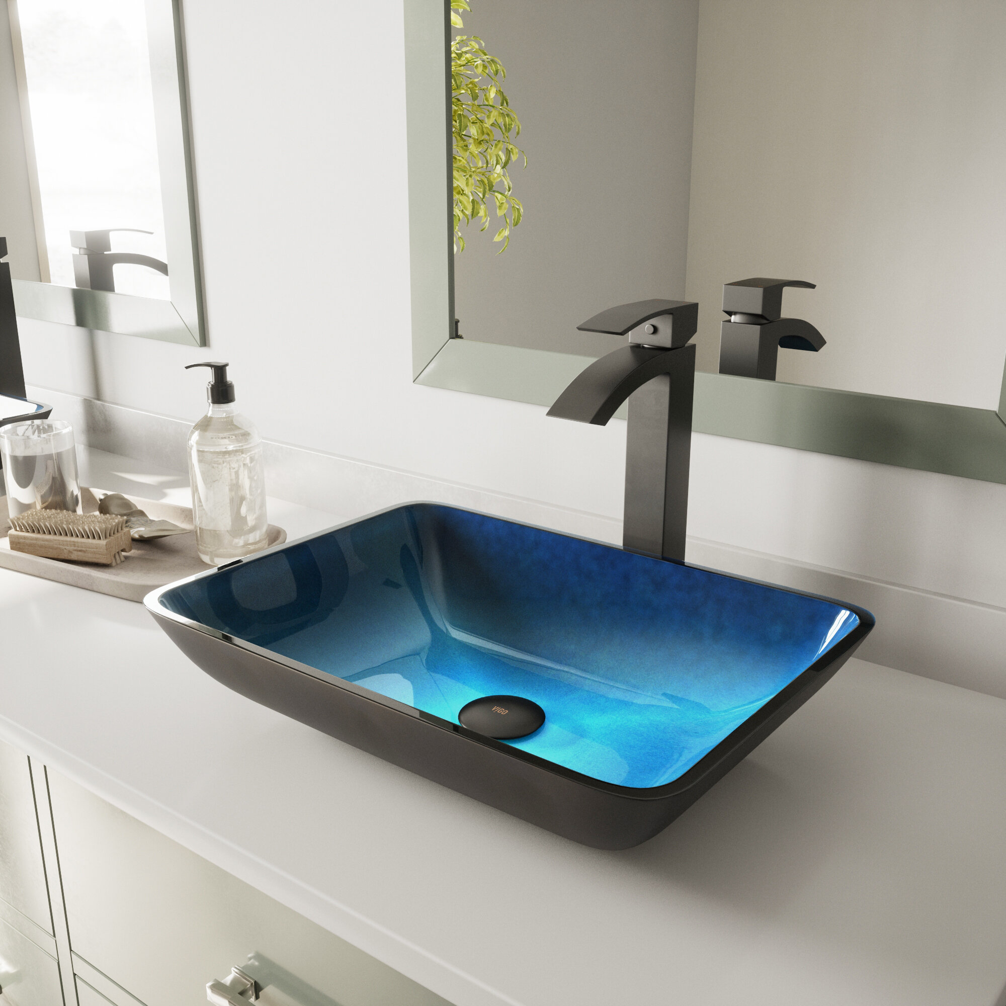 Vigo Turquoise Water Glass Handmade Rectangular Vessel Bathroom