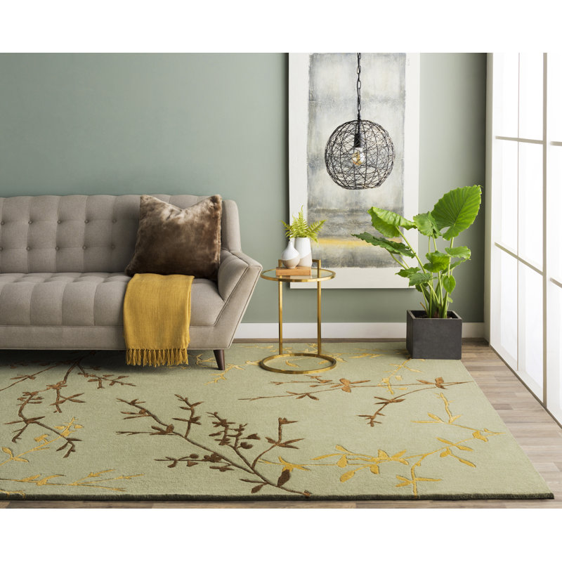 August Grove Gonzalo Floral Handmade Tufted Sage Green Area Rug