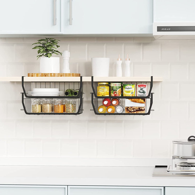 Stackable Under Shelf Basket,Stackable Wire Storage Basket 4 Pack Hanging  Baskets For Kitchen, Office, Pantry, Bathroom, Cabinet, Black