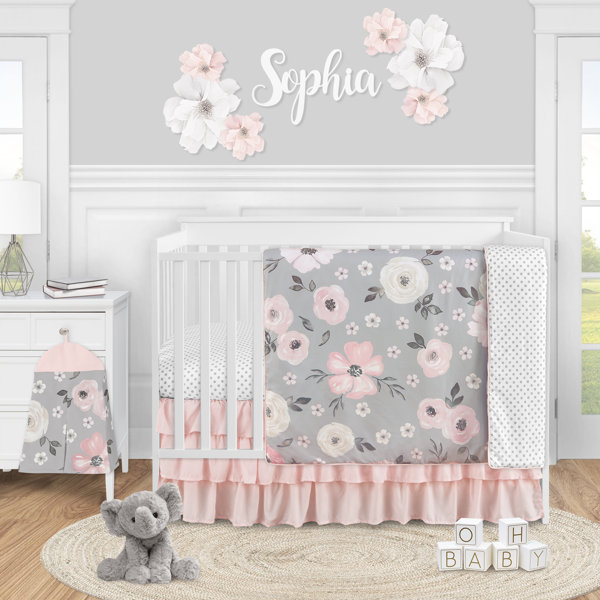 Watercolor floral 9 piece crib bedding set clearance