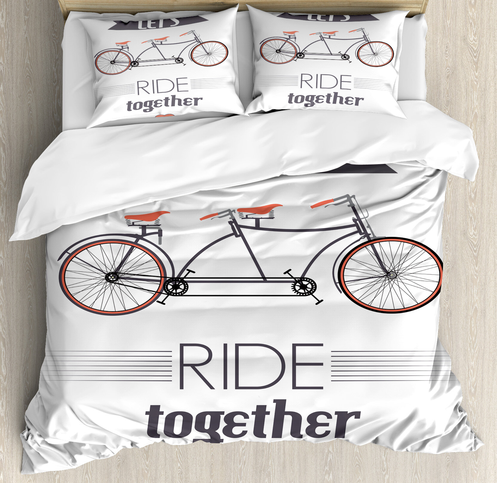 Ambesonne Vintage Double Bike With Quote Phrase And Heart Figure