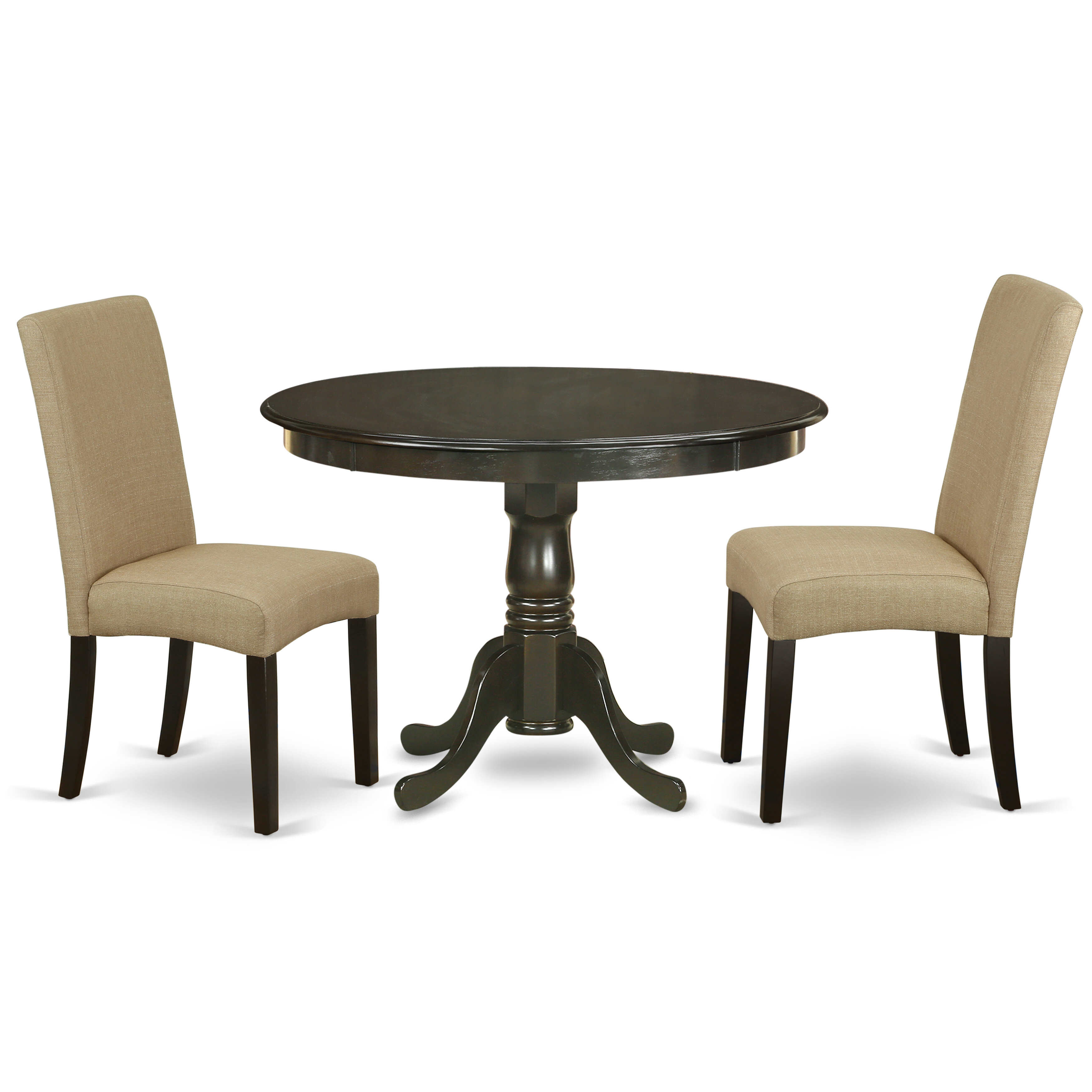 Winston Porter 7118c14087a94922aa510c53f95375bd 3pc Dinette Set Includes A Round 42 Inch Dining Table And 2 Parson Chair With Cappuccino Finish Leg And Linen Fabric Brown Colour Wayfair Ca