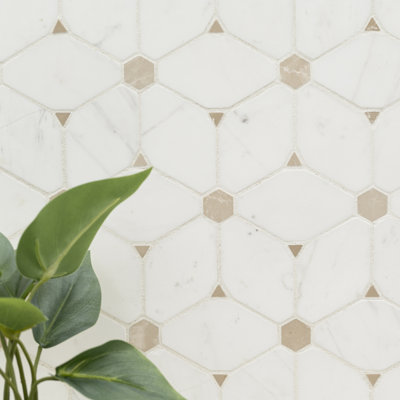 Bianco Dolomite 12.6" x 10.83" Polished Marble Mosaic Floor and Wall Tile