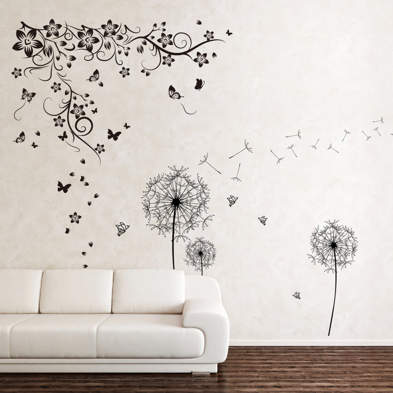 walplus new huge butterfly vine and dandelion wall decal & reviews