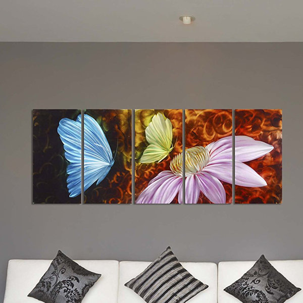 Butterfly Grace Metal Large Modern Flower Graphic Art Print Multi Piece Image On Metal