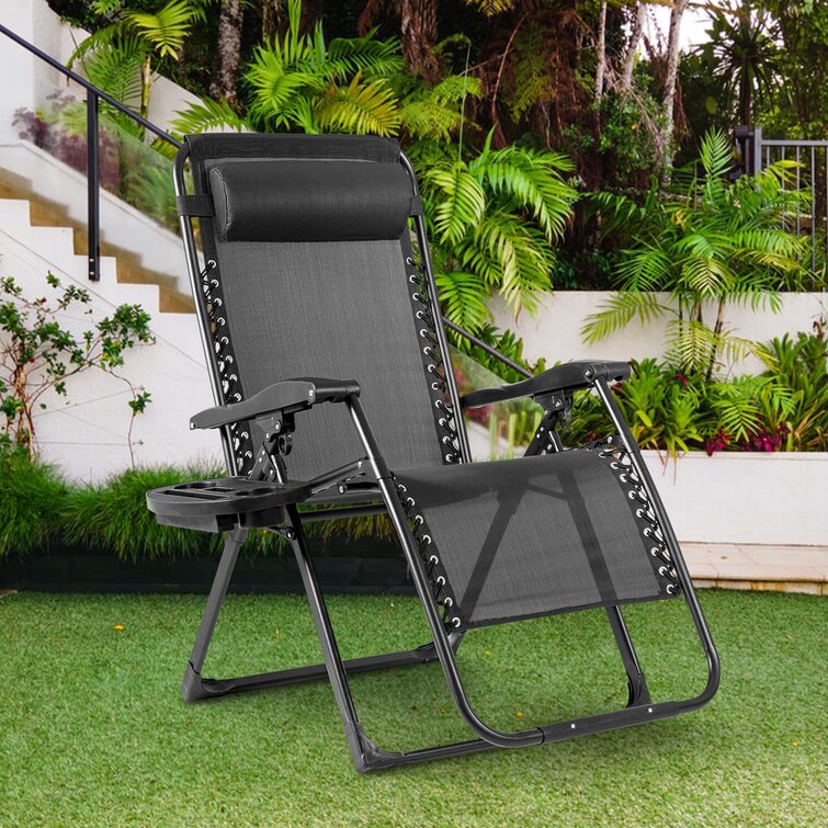 Color : with pad Oversize Black Zero Gravity Chair for Heavy Duty People Patio Reclining Can Lay Flat Lounge Chair for Beach Camping 