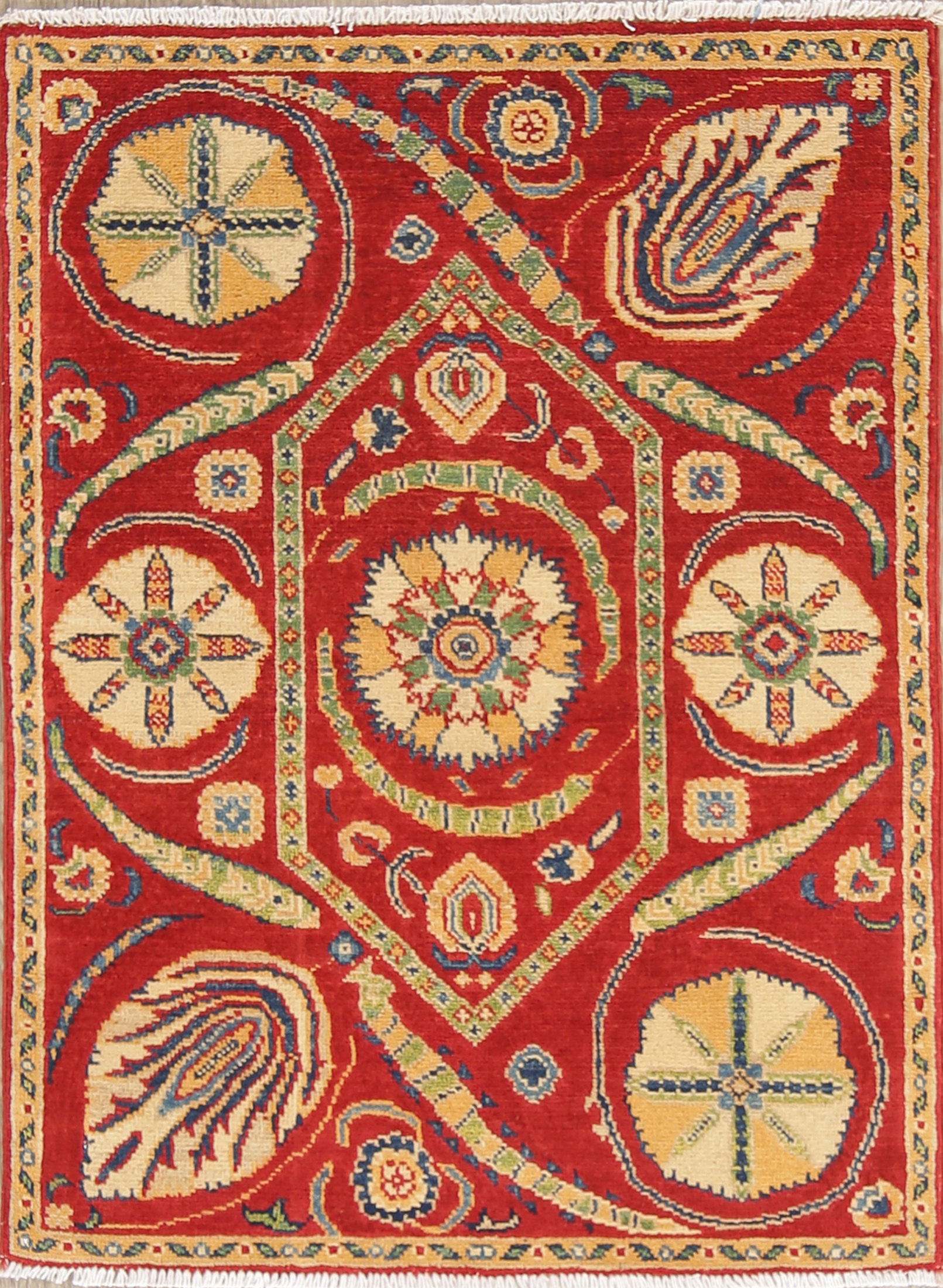 One Of A Kind Art And Craft Mission Style Kazak Stan Hand Knotted 2 8 X 3 6 Wool Red Area Rug