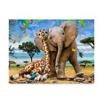 Trademark Art Elephants And Giraffes Acrylic Painting Print On