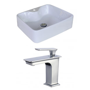Go to store & view more images American Imaginations Ceramic Rectangular Vessel Bathroom Sink with Faucet and Overflow