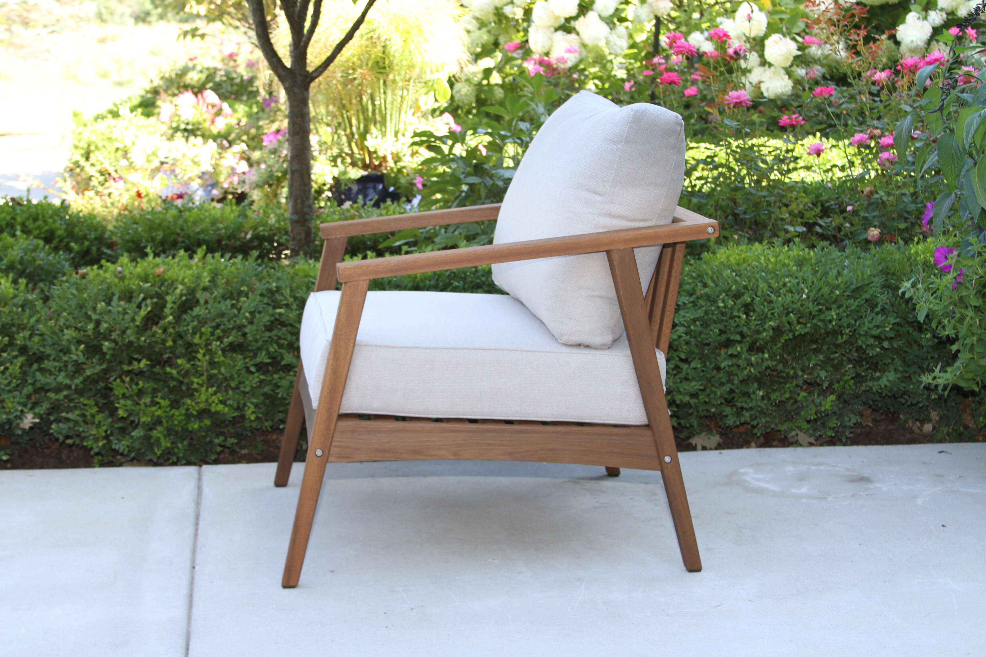 wooden garden chair with cushion