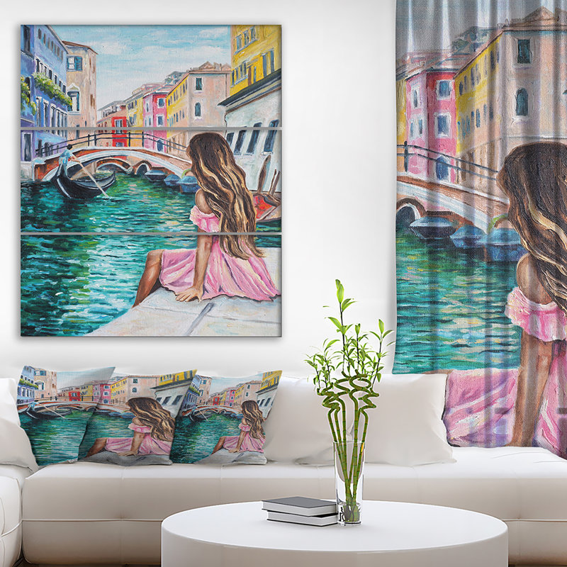 East Urban Home Romantic Lady In Venice Oil Painting Print Multi