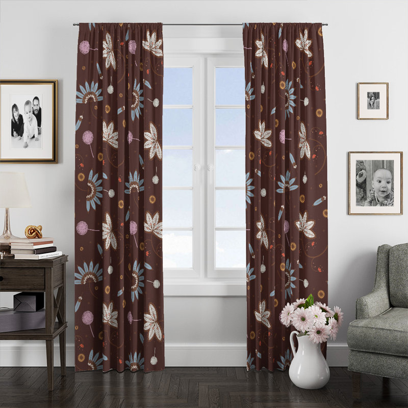 Folk N Funky Chocolate Brown Floral Pattern Window Curtain Panels Wayfair