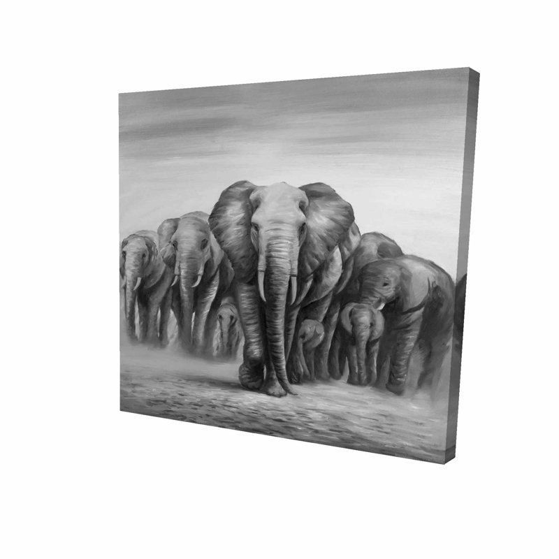 Bloomsbury Market Herd Elephants Oil Painting Print On Wrapped