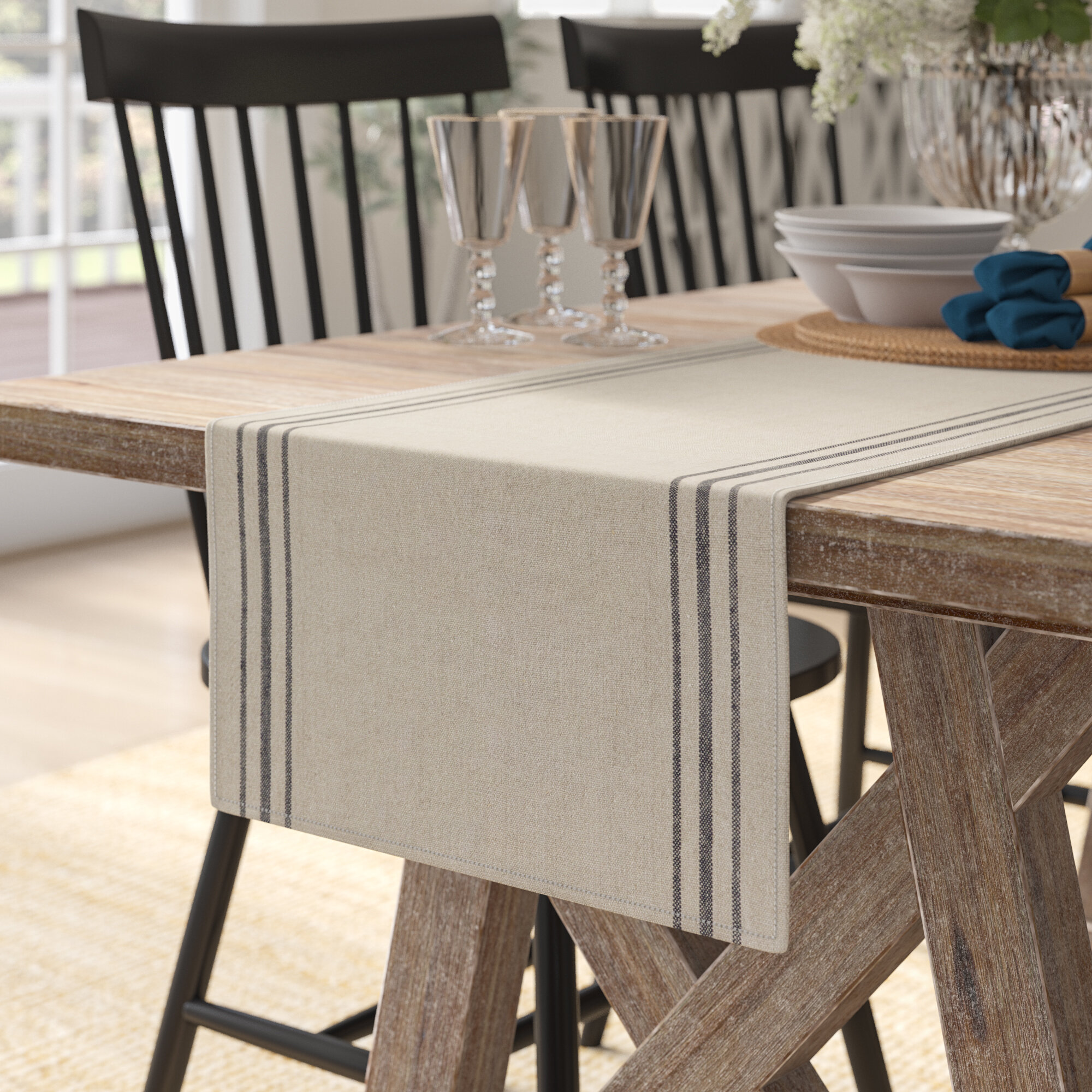 Three Posts Pateley Striped Linen Table Runner Reviews
