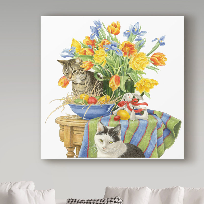 Trademark Art Cats In The Flowers Acrylic Painting Print On