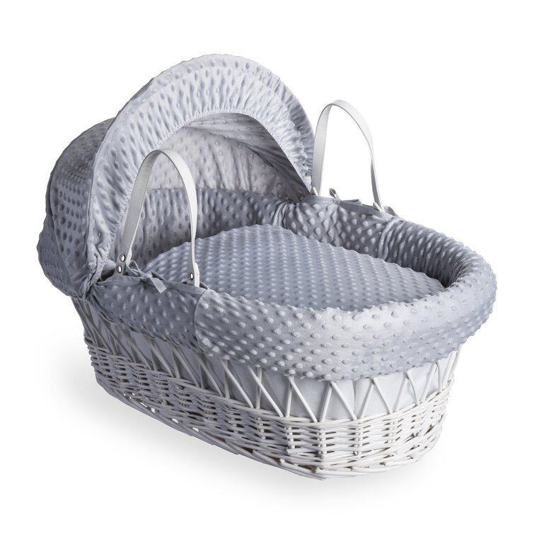 Coverlet Includes mattress White Clair de Lune Padded liner Hood Cotton Dream White Wicker Moses Basket with bedding UK Made with love 