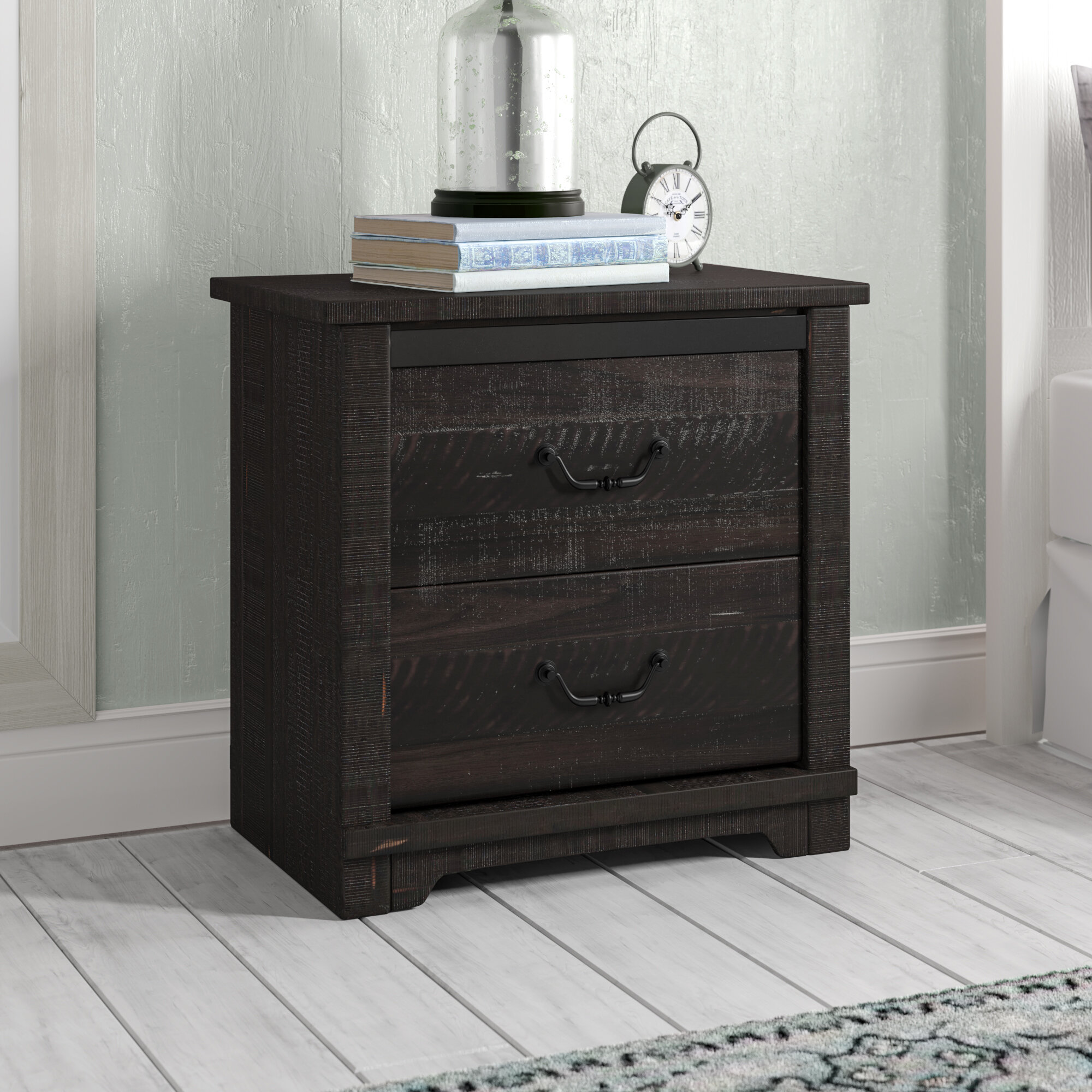 Set Of 2 2 Drawer Night Stands In Black Woodgrain Home Garden Nightstands