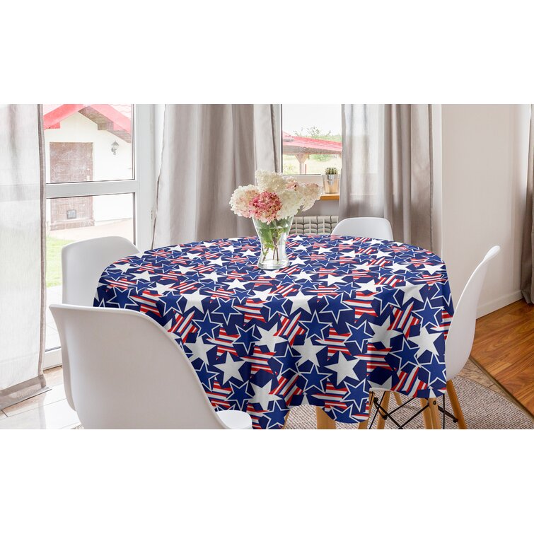 Round Tablecloth Stars And Stripes Patriotic Red White Blue Cotton Sateen 