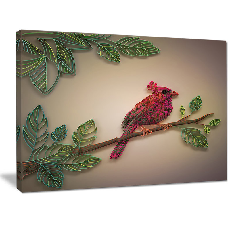 Designart Red Paper Quilling Of Cardinal Bird Graphic Art Print
