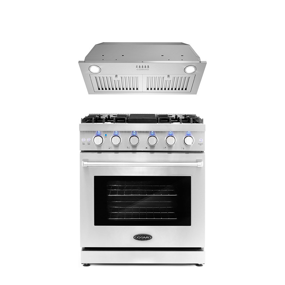 Cosmo 2 Piece Kitchen Package with 30" Freestanding Gas Range & 30" Insert Range Hood & Reviews