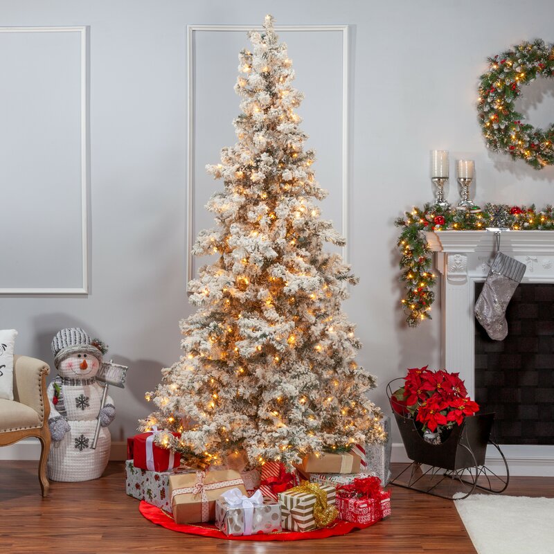 Heavy Flocked Layered 7.5' White Spruce Artificial Christmas Tree with ...